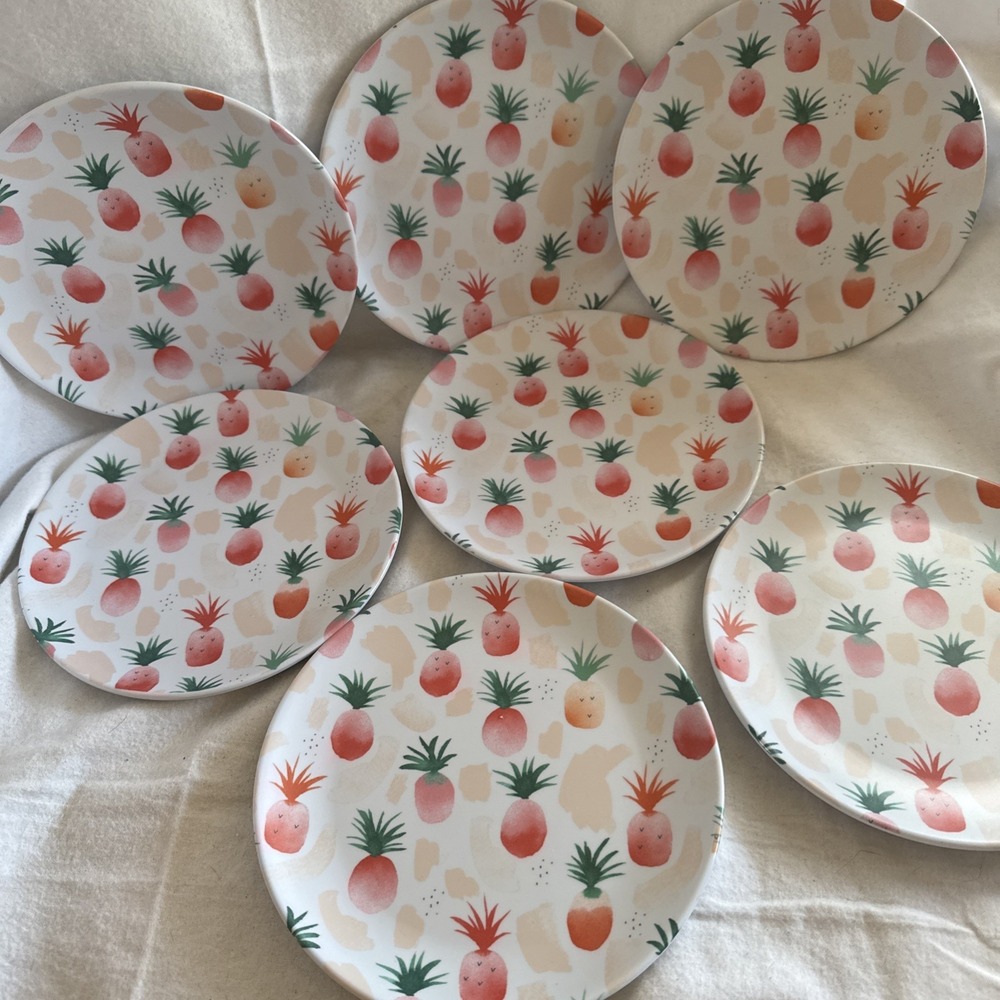 7 SIGRID OLSEN MELAMINE Tropical Island Pineapple Small Plate 7.75" Dessert Etc